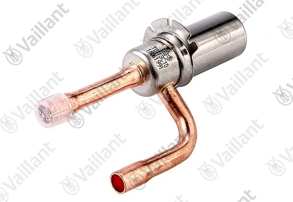Vaillant Expansionsventil mit Kupferrohren und einem transparenten Gehäuse. Geeignet für Klimaanlagen.